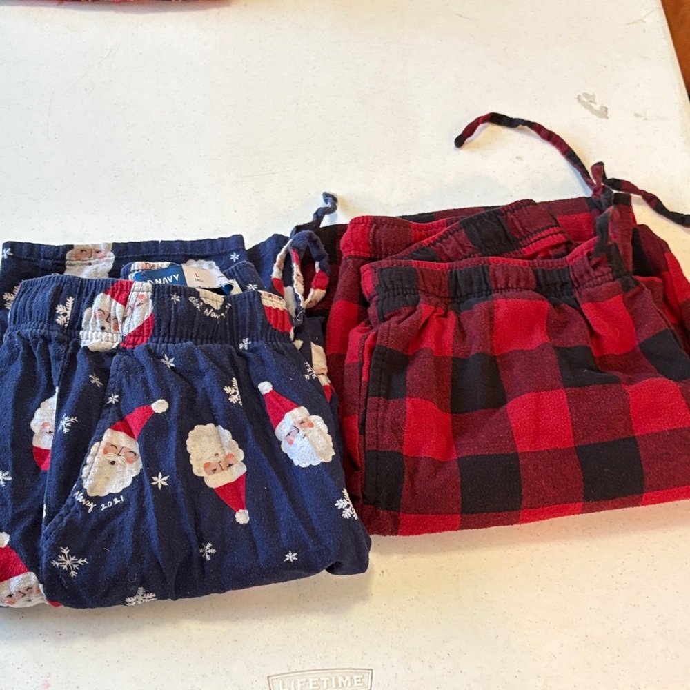 Old Navy Men’s Pajama Bottoms - Blue Santa and Red Plaid